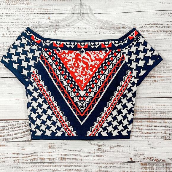 Jealous Tomato Navy, Red and White Contemporary Knit Sweater Crop, EUC, Medium - Picture 7 of 9